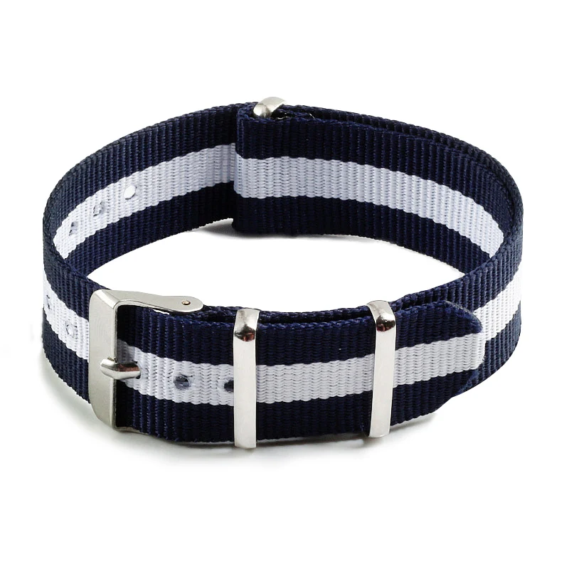 Navy WHT Navy Sliver CMK 20 мм нейлоновые браслеты для мужчин и женщин, ремешок для часов, золото, серебро, пряжка, металлическая кнопка, модные наручные часы, аксессуары для часов - Цвет ремешка: Navy WHT Navy Sliver