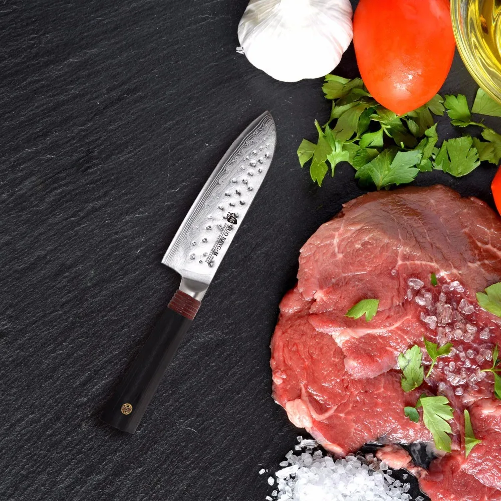 TUO Cutlery Santoku Knife Нож Сантоку VG 10 японская дамаская сталь Ring Series 5.5 &quot G10 Рукоятка|knife