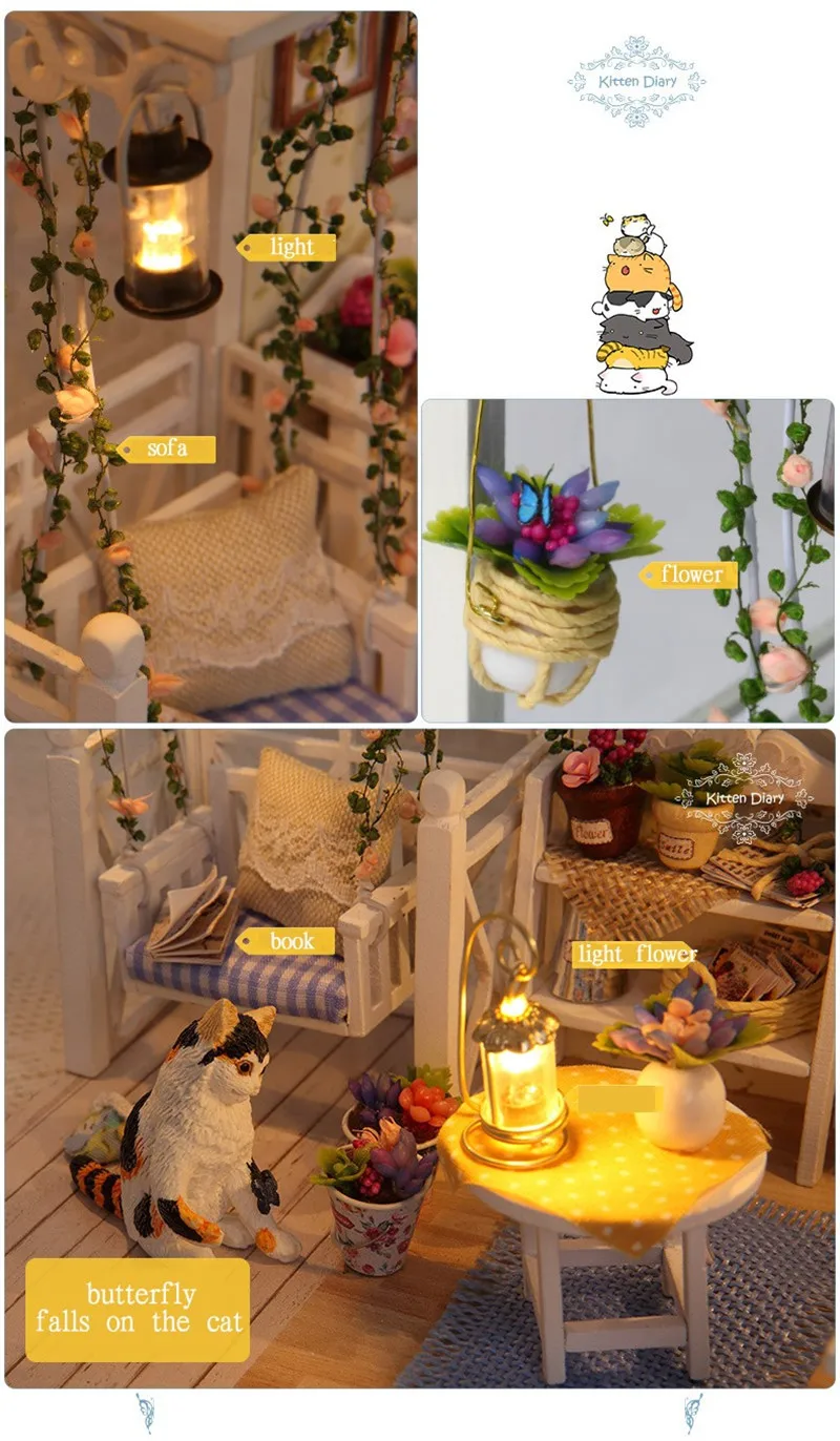 DIY Кукольный дом Мебель Кошка молочный пылезащитный чехол 3D Деревянный миниатюрный кукольный домик домашняя модель игрушки для детей взрослому подарок на день рождения