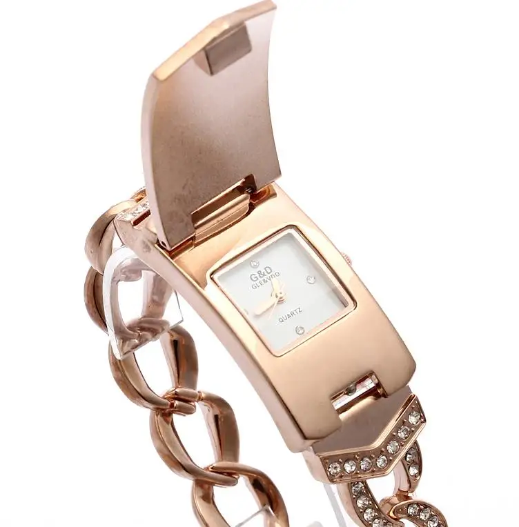 Rose Gold G& D, роскошные Брендовые женские часы-браслет, золотые стразы, ювелирные изделия, ЖЕНСКИЕ НАРЯДНЫЕ часы, стальной ремешок, Relogio Feminino, Складные Часы - Цвет: Rose Gold
