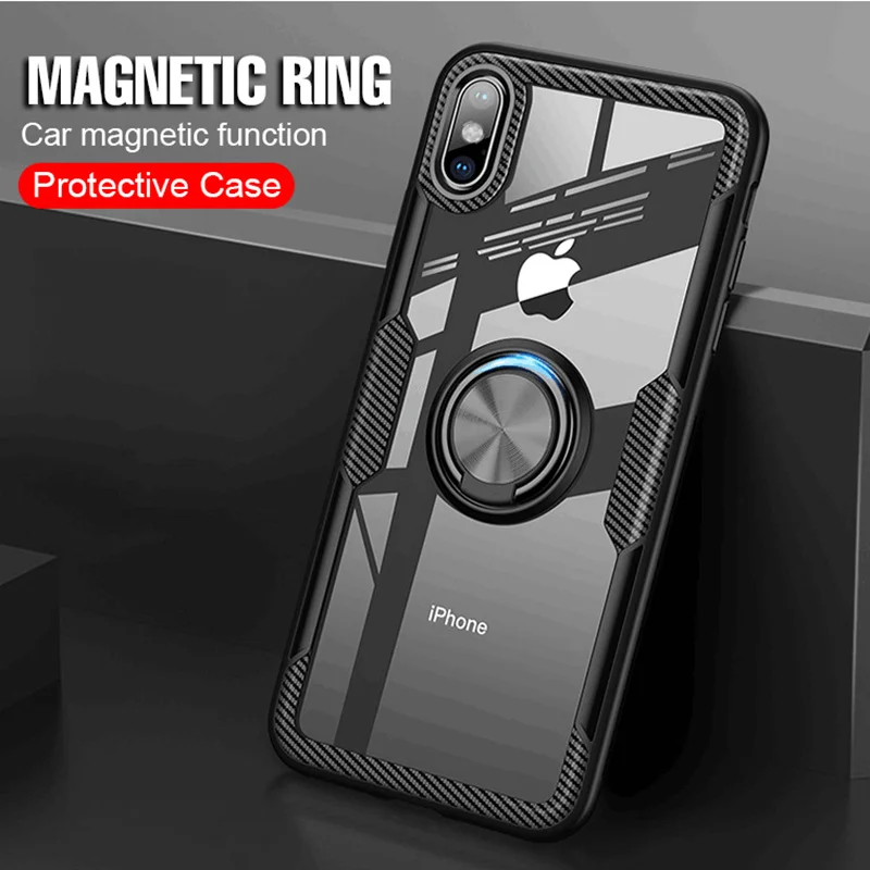 KISSCASE прозрачный противоударный чехол для iPhone 6 6s XR 7 Магнитный палец кольцо
