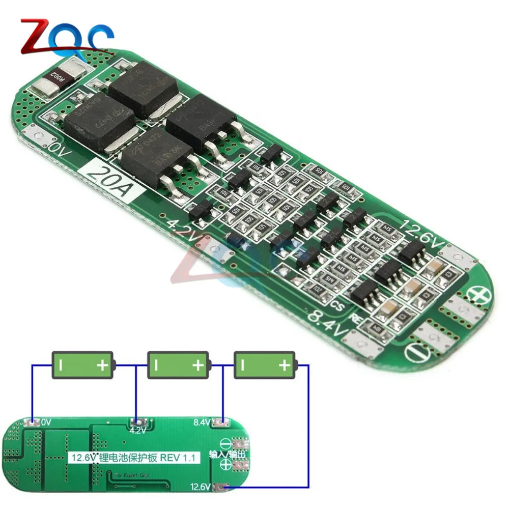 3S 20A литий-ионная литиевая батарея 18650 зарядное устройство PCB плата защиты BMS для сверлильного мотора 12,6 в Lipo ячеечный модуль 64x20x3,4 мм