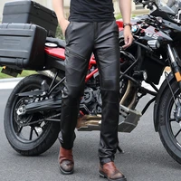 new fashion add wool warm leather pants men genuine leather straight pants mens plus size zipper korean motorcycle trousers