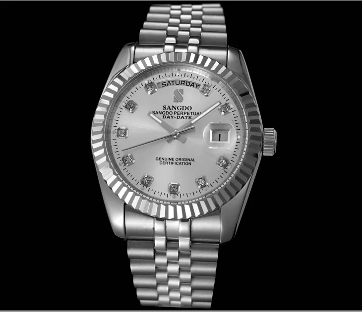 Silver white dial 37,5 мм SANGDO автоматический самоходный механизм высокое качество роскошные мужские часы Автоматическая Дата Неделя дисплей Механические часы sd296-s8 - Цвет: Silver white dial