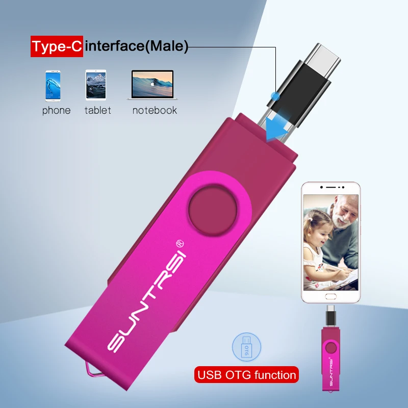 Suntrsi флеш диск usb 2 0 64 ГБ 128 Тип C многофункциональная 32 OTG Металлическая карта 16
