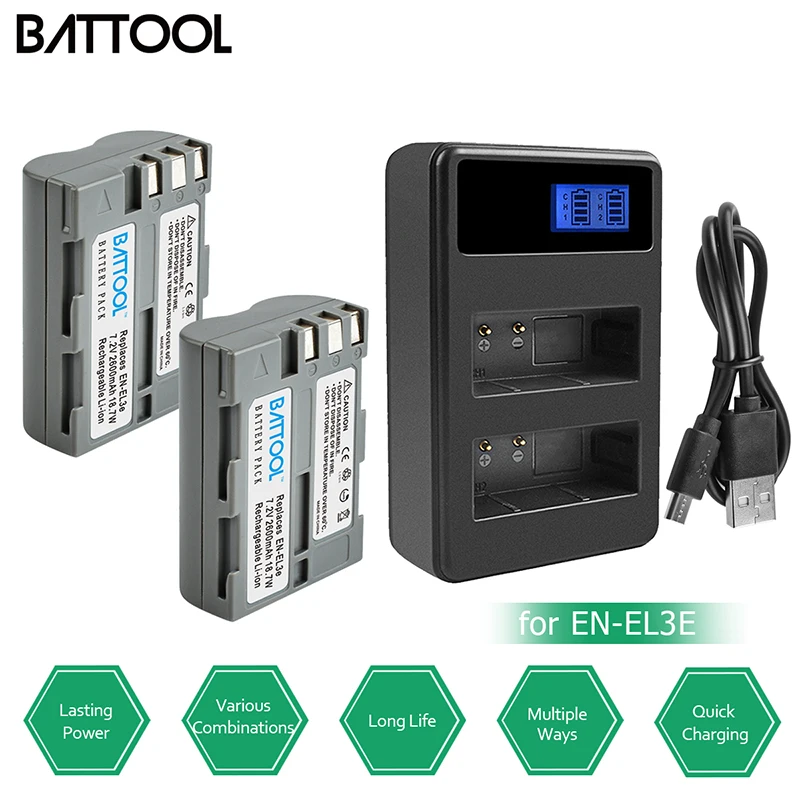 Batcool 7.2в батареи + LCD двойное зарядное устройство EN EL3e EL3a ENEL3e для Nikon D300S D300 D100 D200 D700