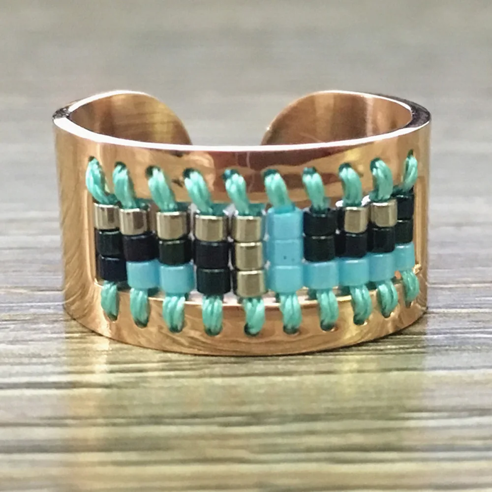 Balibali Stainless Steel Open Ring Trendy Friendship Gift for Women Seed Beads Woven Simple Style Pattern Handmade | Украшения и