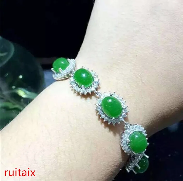 

KJJEAXCMY fine jewelry 925 Pure silver inlay natural hetian jasper female hand chain sunflowers retro curved chain