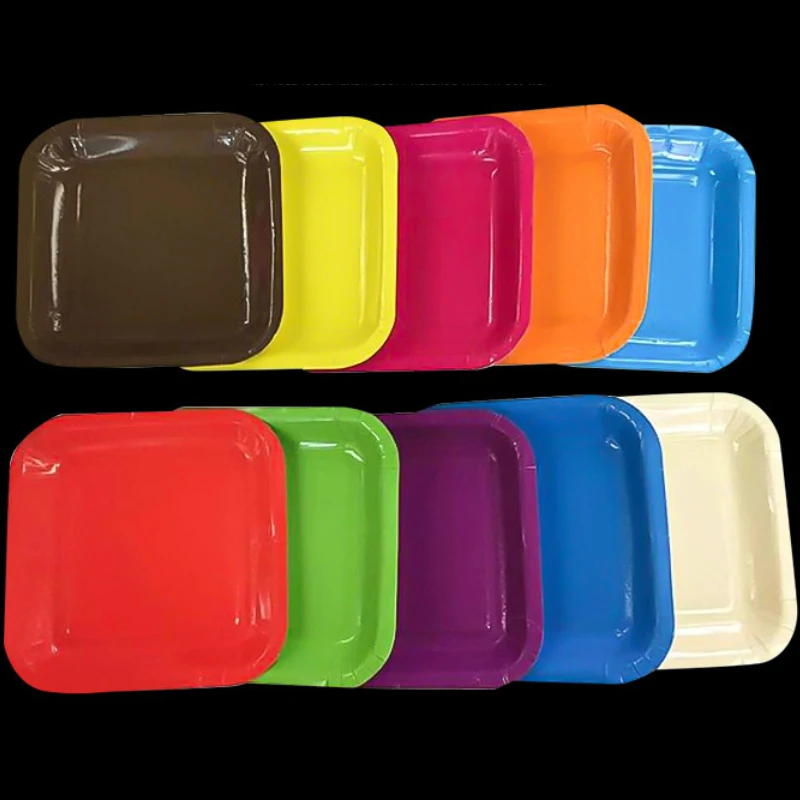 40pcs 7inch 18cm Square color cake tray Disposable Plates For Disposable Party Tableware
