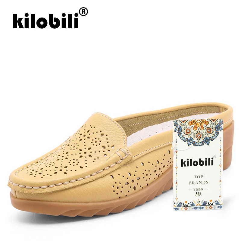Kilobili 2019 летние Женские балетки на плоской подошве из бычьей кожи Босоножки