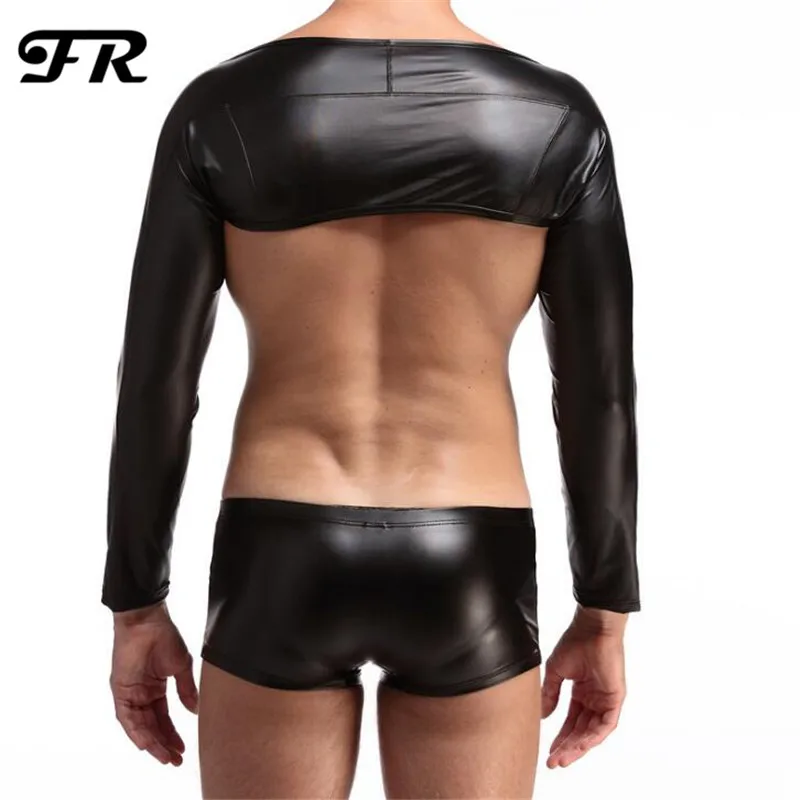 FR Men's Sexy Underwear Faux Leather Tight Full Sleeves Novelty T-Shirt | Мужская одежда