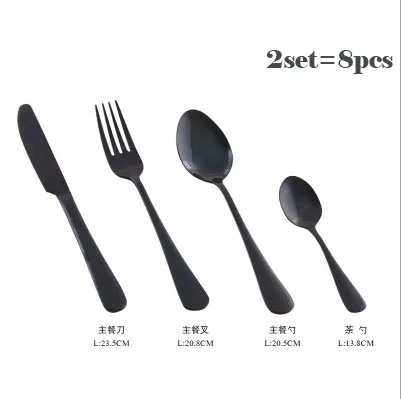 black8pcs 24 шт./компл. черный набор столовых приборов Нержавеющая сталь посуда набор серебряных приборов ужин Ножи и вилка набор посуды Прямая - Цвет: black8pcs
