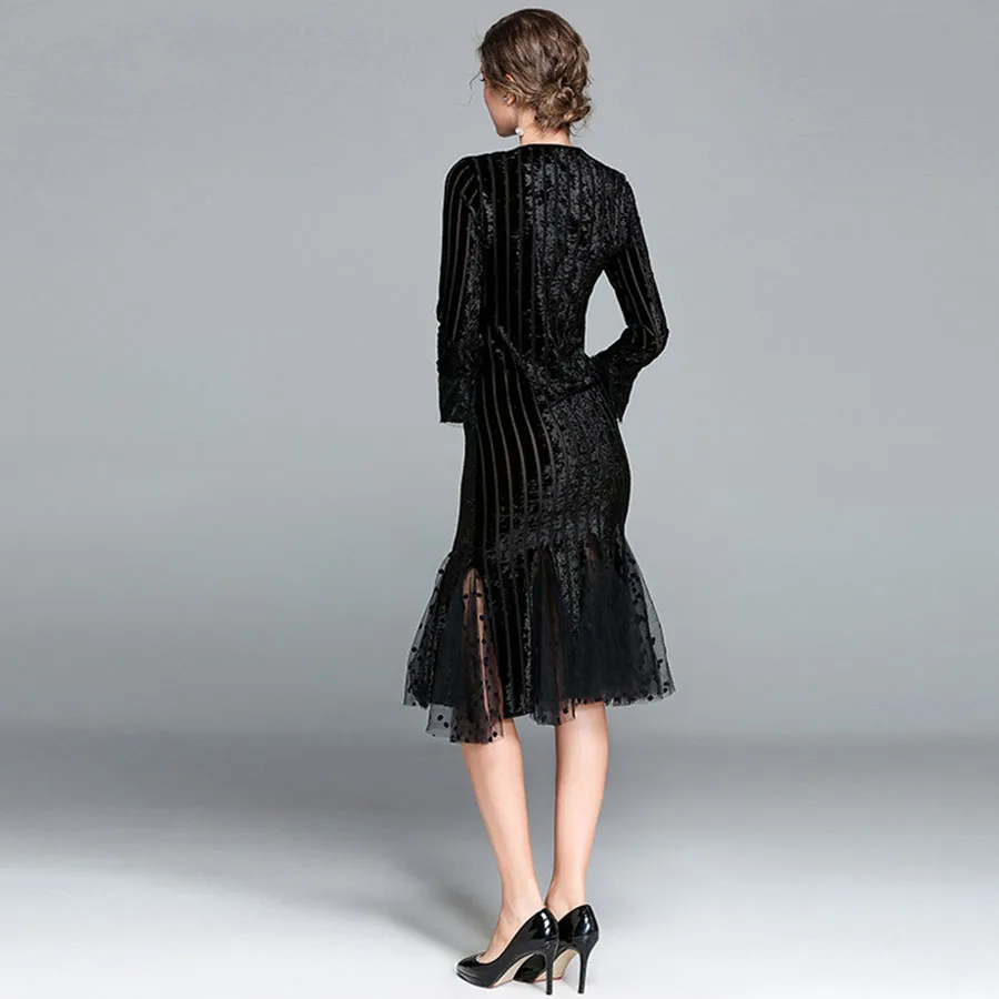 Женское повседневное свободное элегантное платье с длинным рукавом и круглым