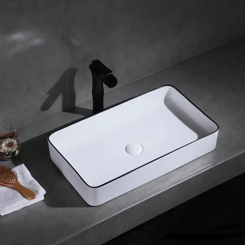 

Nordic Basin Black side wash basin hotel ceramic Art basin black and white creative bathroom basin washbasin pull out faucet