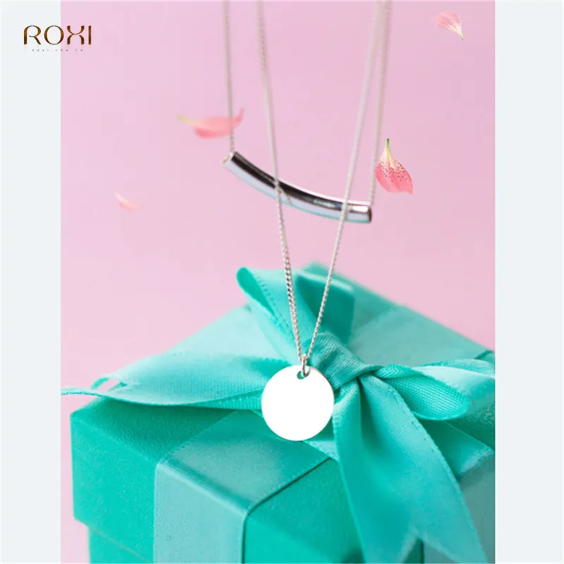 ROXI 925 пробы, серебряное ожерелье, Подвеска для женщин, простая Женская Длинная цепочка, монета, ожерелье, Двухслойное ожерелье, воротник