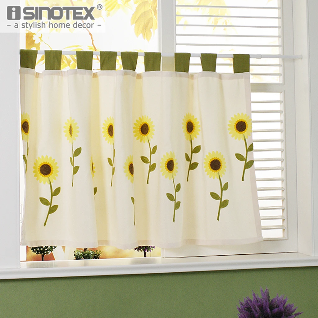 

Mediterranean Cafe Floral Kitchen Curtain Fashion Cotton Lace Pastoral Style Small Cafe Curtain For the Kitchen Home Decoration