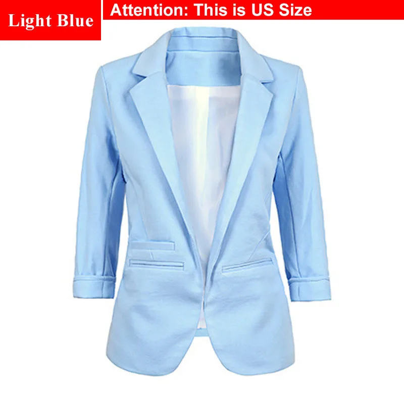 Light Blue Женский блейзер размера плюс, желтый, Женский деловой пиджак, женский белый блейзер, женский синий костюм для офиса - Цвет: Light Blue