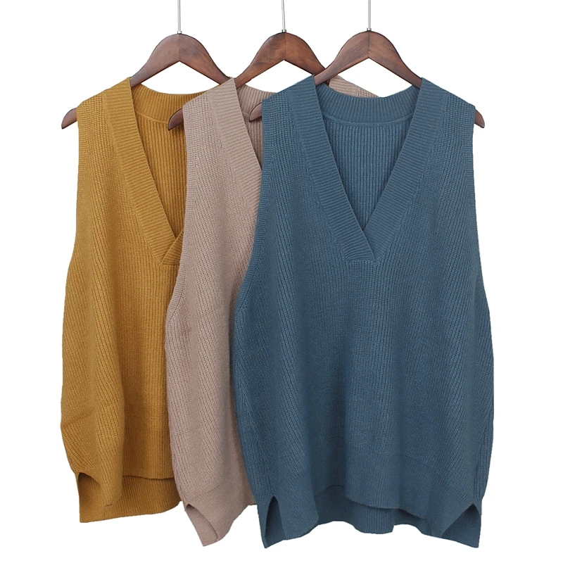 GIGOGOU Thick Loose Casual Women Sweater Vest Autumn Winter Coarse Knitted V-Neck Outwear Big Size Female Pullover Top | Женская одежда