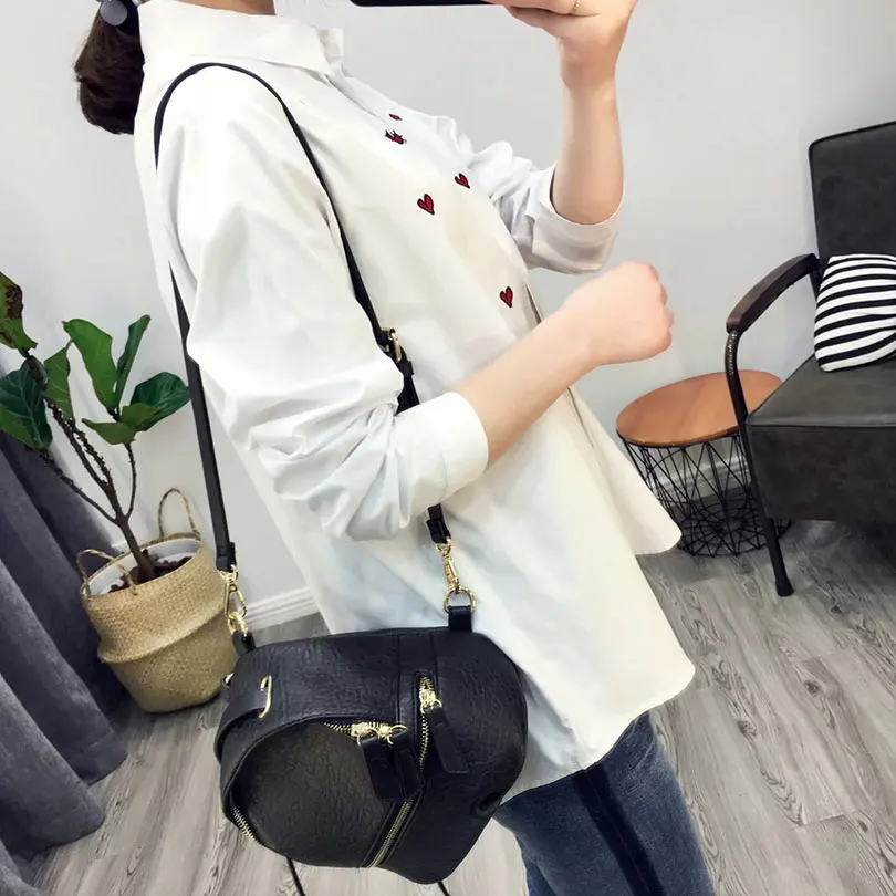 VOGUE! Новая женская белая рубашка на пуговицах с вышитым сердцем и длинным рукавом