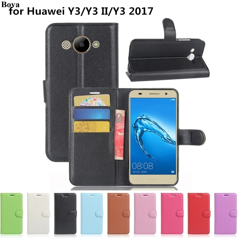 Кожаный флип чехол в стиле ретро для Huawei Y3 / II 2017 2018 защитный с отделениями денег и магнитной