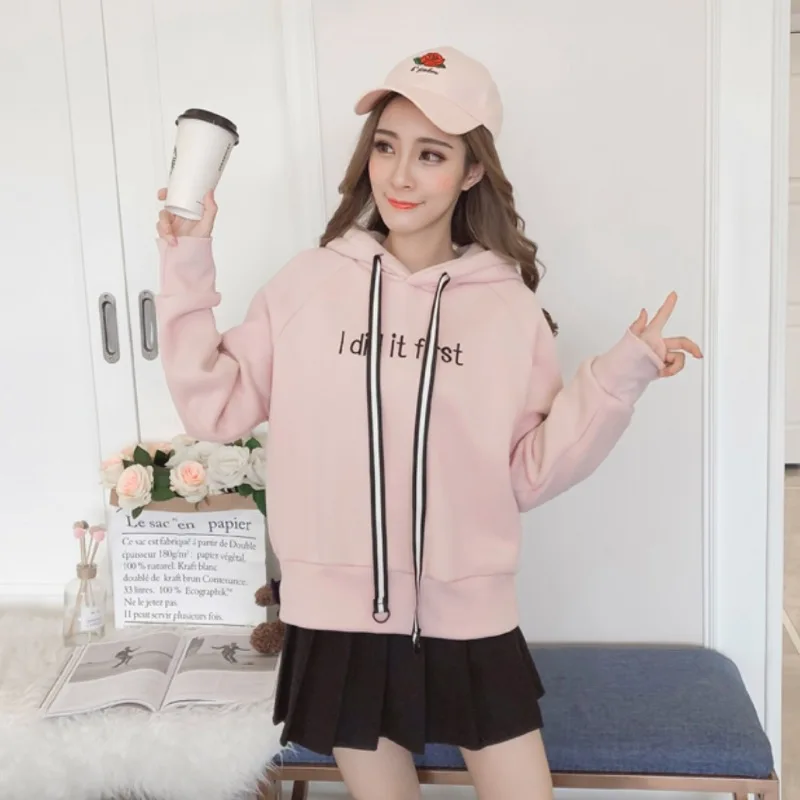 Letter Harajuku Casual Coat Hat 2018 Winter Fleece Yellow Pullover Thick Loose Women Hoodies Sweatshirt Female T | Женская одежда