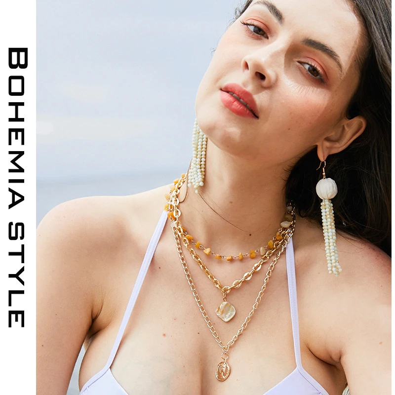 2019 новые стильные Богемские ожерелья многослойное ожерелье из натурального