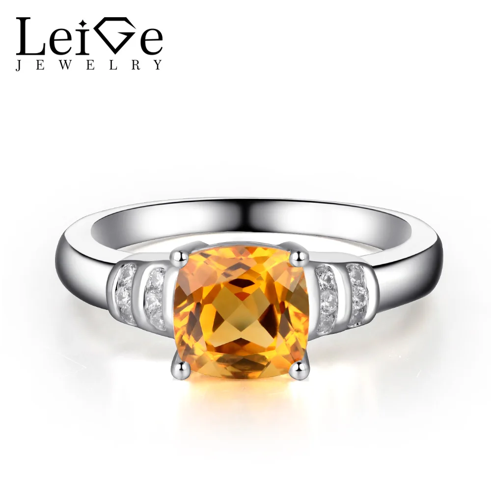 

Leige Jewelry Citrine Rings for Women Wedding Engagement Rings Yellow Crystal Gemstone 925 Sterling Silver Fine Jewelry Cushion