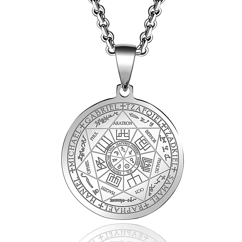 Abaicer, уплотнения семи Archangels, черный кулон, чокер, массивное серебряное ожерелье из нержавеющей стали для женщин, аксессуары к платью - Окраска металла: Steel Color