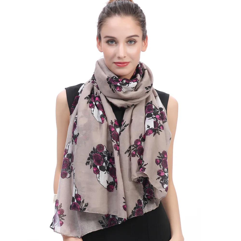 Женский шарф с принтом черепов и роз мягкая легкая шаль для подарка|women scarf shawl|scarf