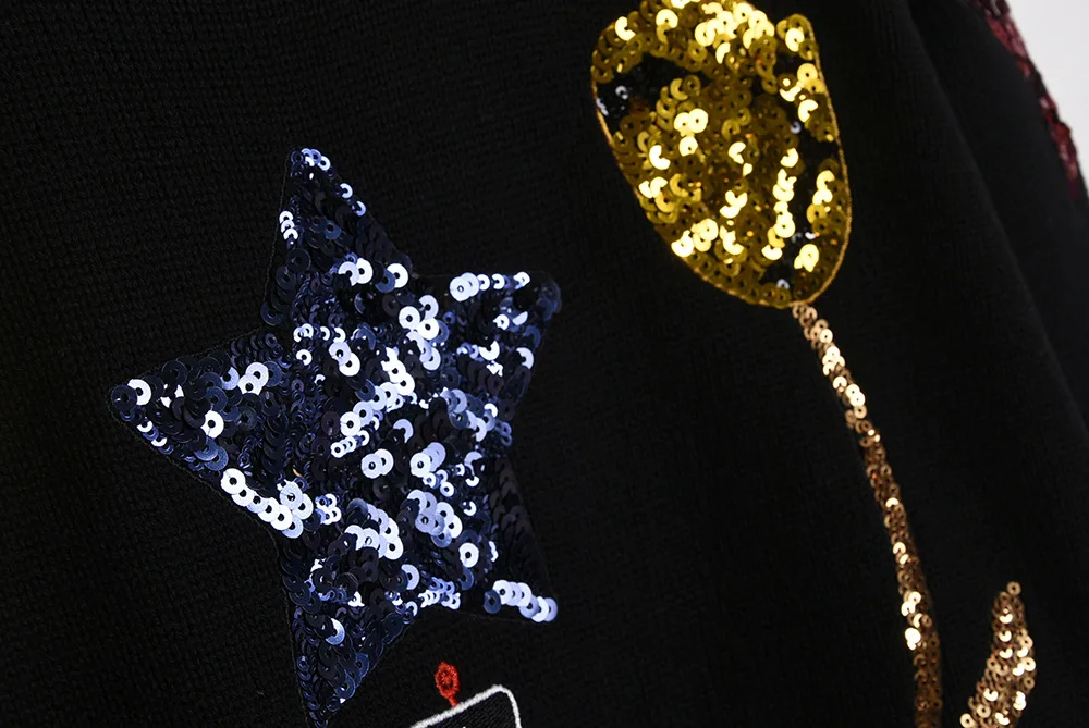 Женский трикотажный свитер с длинным рукавом Черный Повседневный джемпер