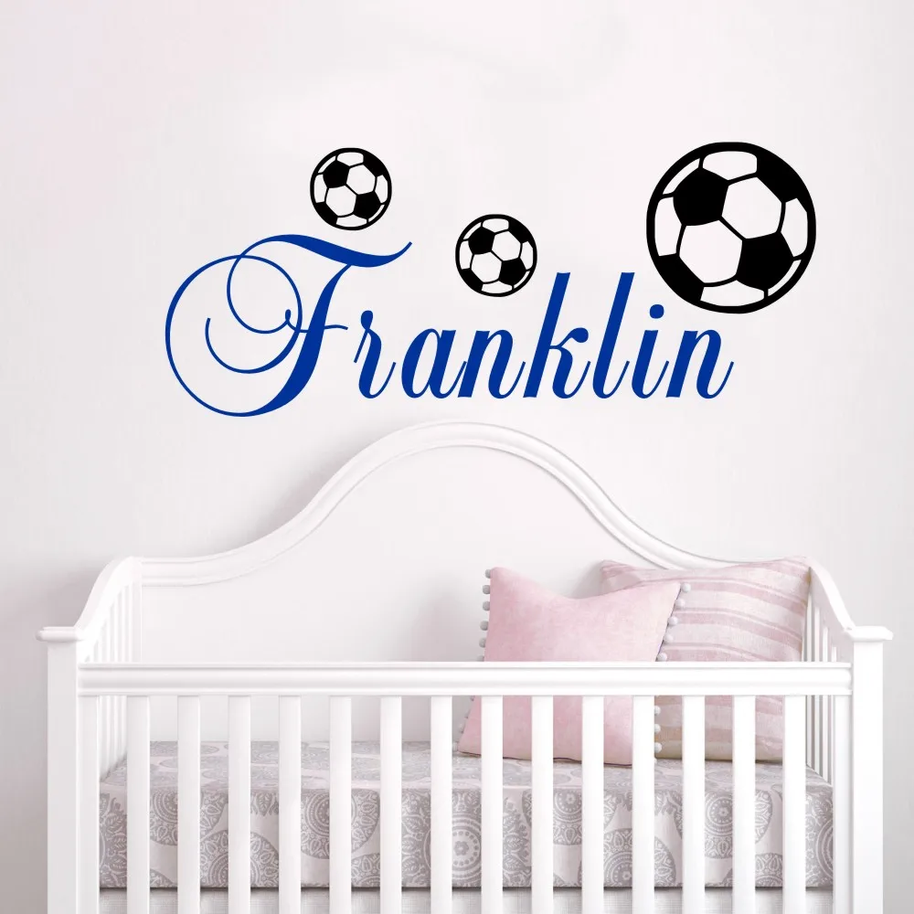 

Vinyl Art Home Decoration Customized Name Footballer Wall Stickers for Kids Room Soccer Ball Boys Room Poster Mural Decor W69