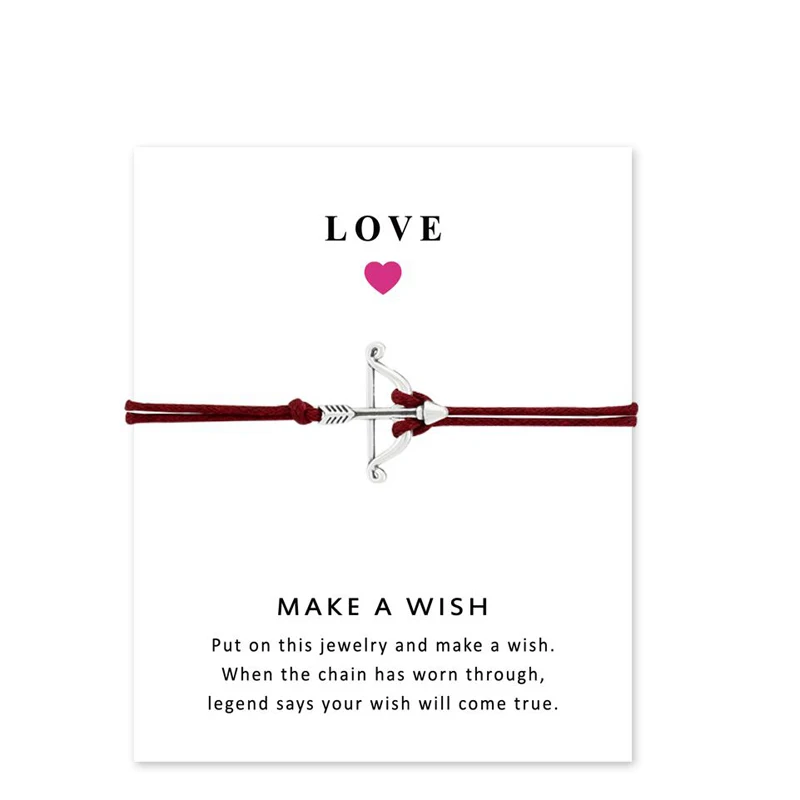 Arrow Charm Bracelet Women Men Lovers' Couple Bracelets Wish Card Jewelry Red String Adjustable Braided Pulseras | Украшения и