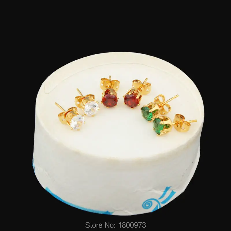 Женские серьги гвоздики Adixyn золотистые круглые с кристаллами 3 цветов|crystal stud