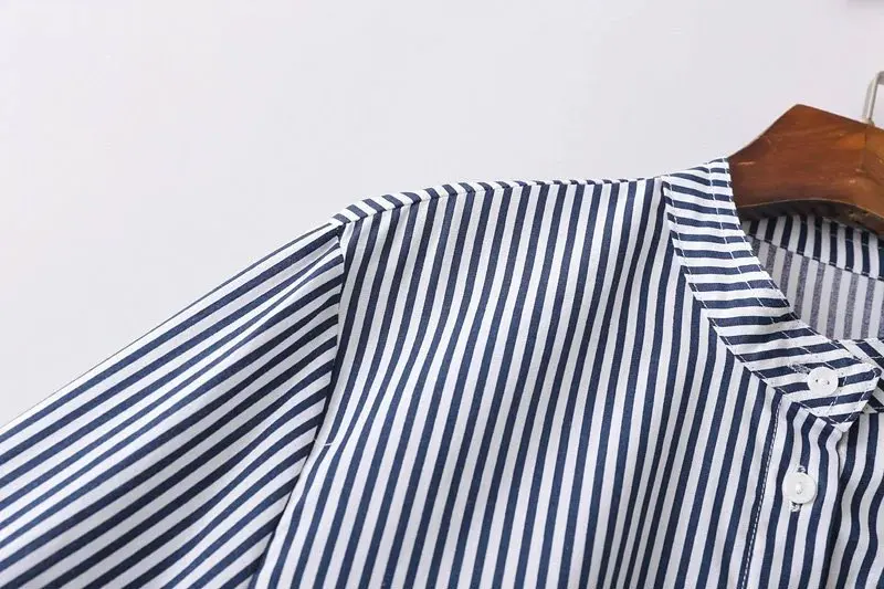 Woman Embroidery Blouse Striped Shirt Cotton Stand Collar Long Sleeve Floral Bird Tops Camisa Feminina |
