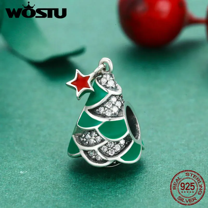 WOSTU новинка Стерлинговое Серебро 925 пробы Очаровательные зеленые бусины с