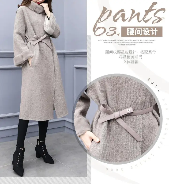 Зимние женские шерстяное пальто-жакет мода меховой воротник тонкий пальто с