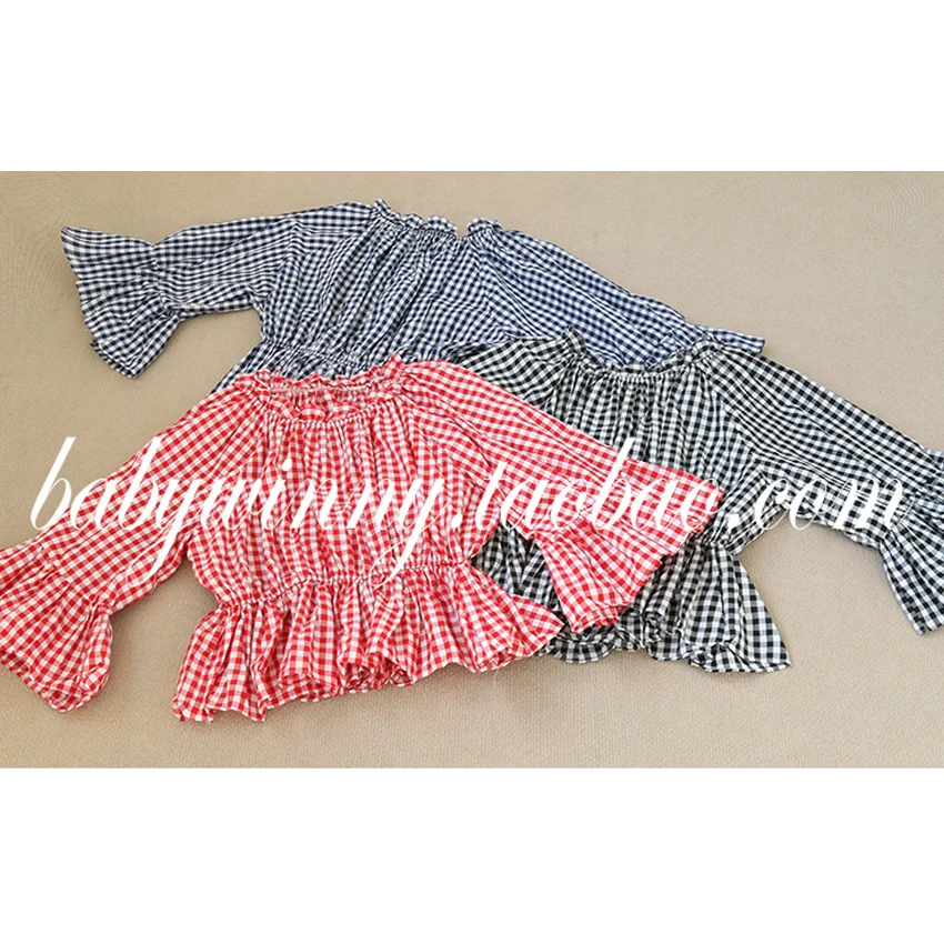 FREE SHIPPING 2016 Spring New Vintage Plaid Strapless Exaggerated Flare Sleeve Striped Women Short Loose Cotton T Shirt | Женская одежда