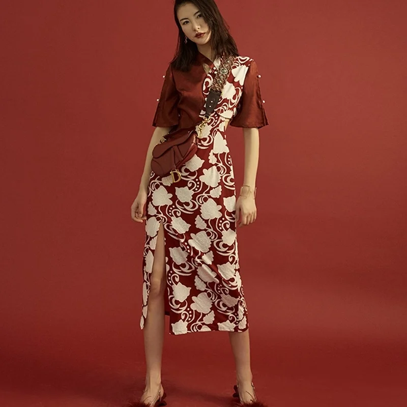 Modern Chinese Cheongsam Qipao Women Shanghai Tang Casual Stain Dress Retro Robe Vintage Femme 2019 Summer Dresses TA1446 | Тематическая