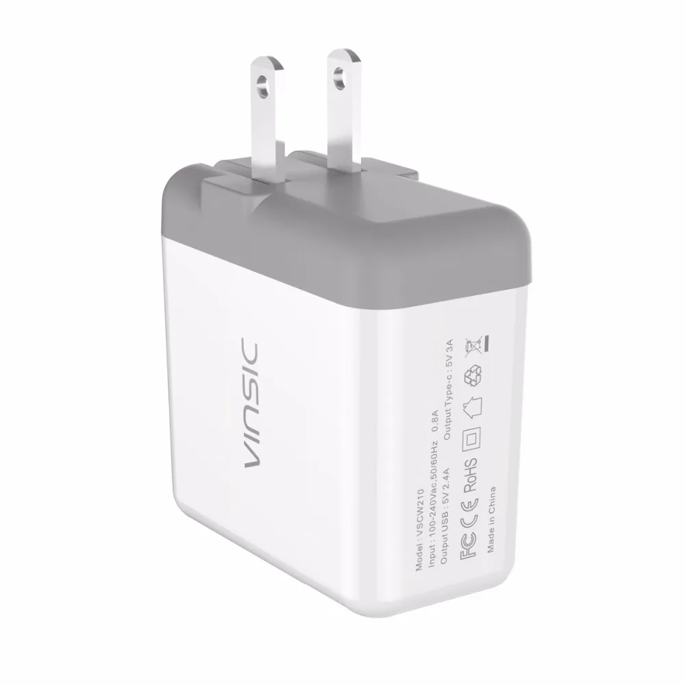 Vinsic 3A type C + 2.4A USB настенное зарядное устройство для смартфона портативное iPhone X
