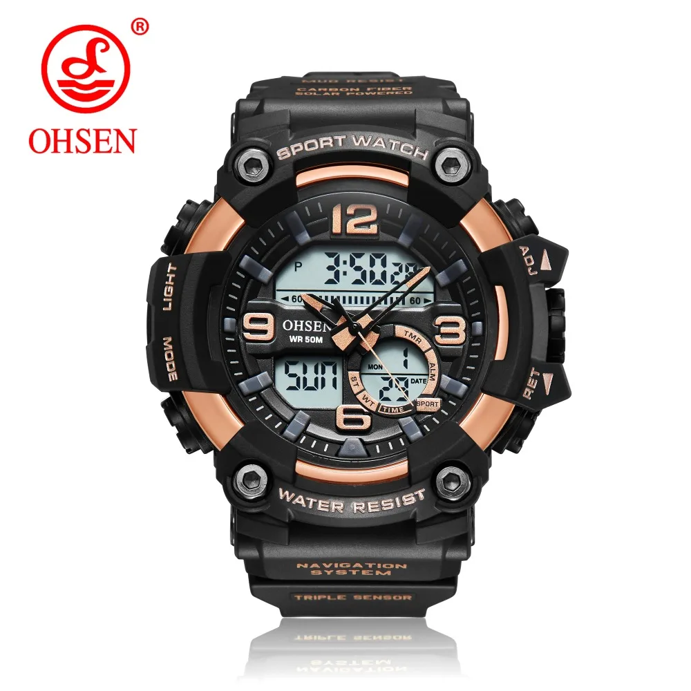 Top OHSEN Digital Quartz Sport Men Wristwatch 50M Waterproof Led Diving Rose Gold Army Military Silicone Watch relogio masculino | Наручные