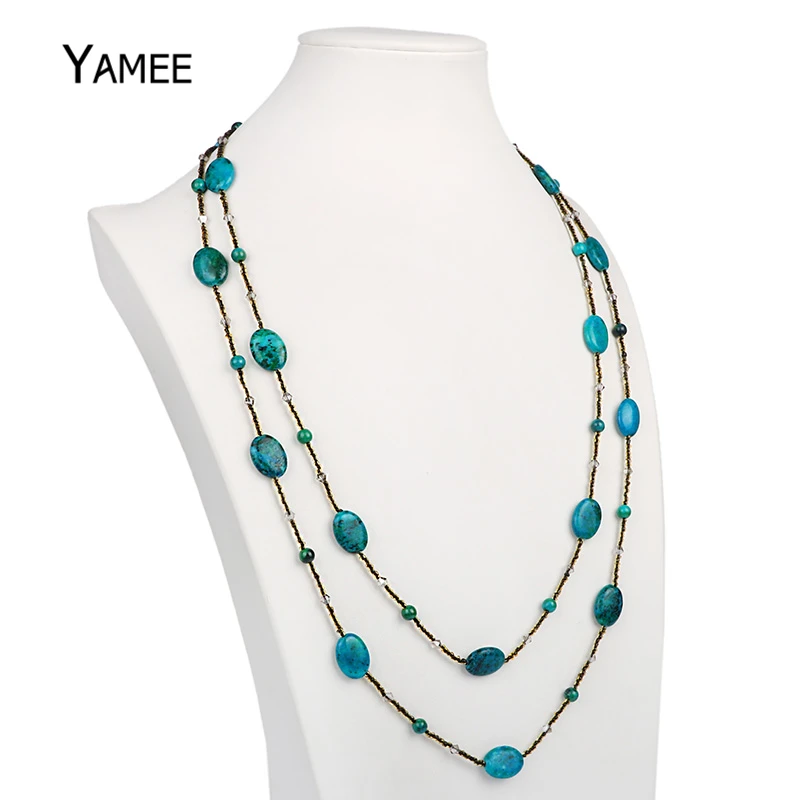 

Fashion Fenghuanglite Stone Long Necklaces For Women Round Beads Chain Female Sweater Clothing Necklace Statement Jewelry Design