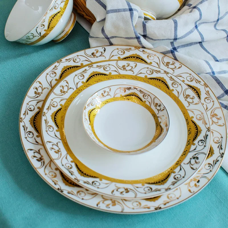 60 шт. керамический комплект посуды чаша Jingdezhen bone Китай Посуда Чаша Блюдо европейский стиль бытовой|Столовые
