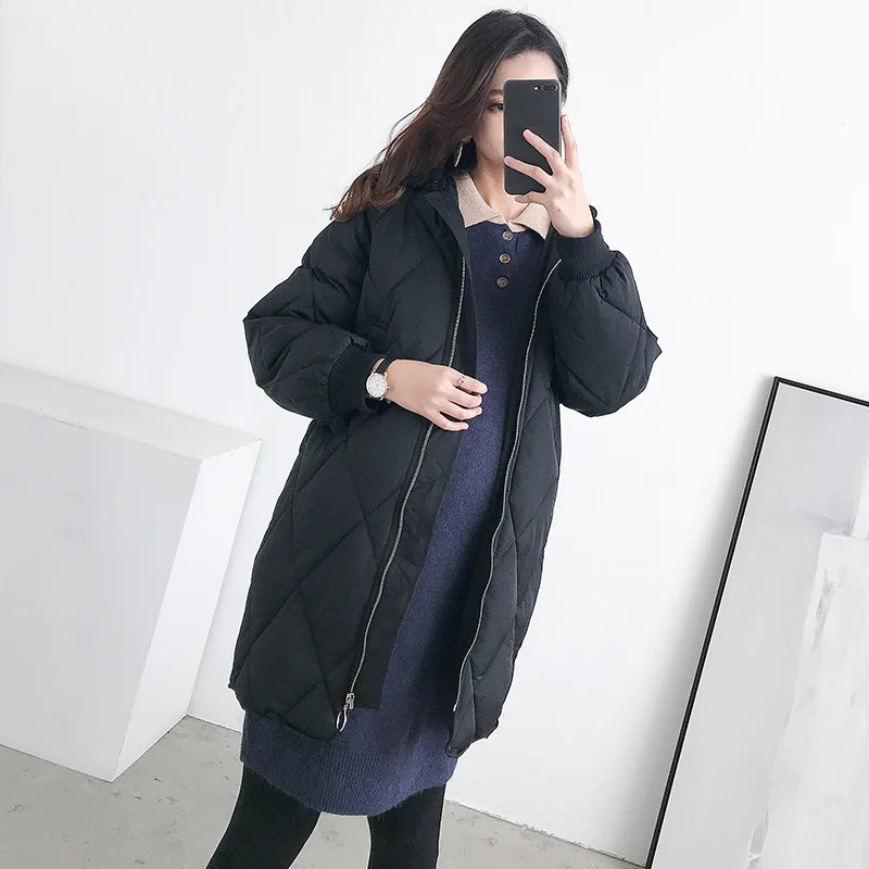 

Maternity Women Winter Mid-long Hooded Cottoned Coat Pregnant New Moms Fashion Embrossing Thick Warm Outdoor Windbreaker Jackets