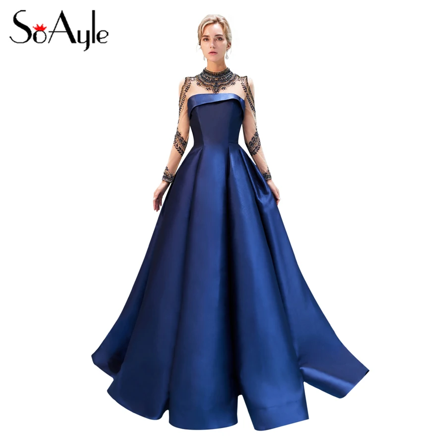 SoAyle Ball Gown Prom Dresses 2019 Beaded Long Sleeves Women's Engagement Dress Arabia Vintage Formal Dresses Custom Made