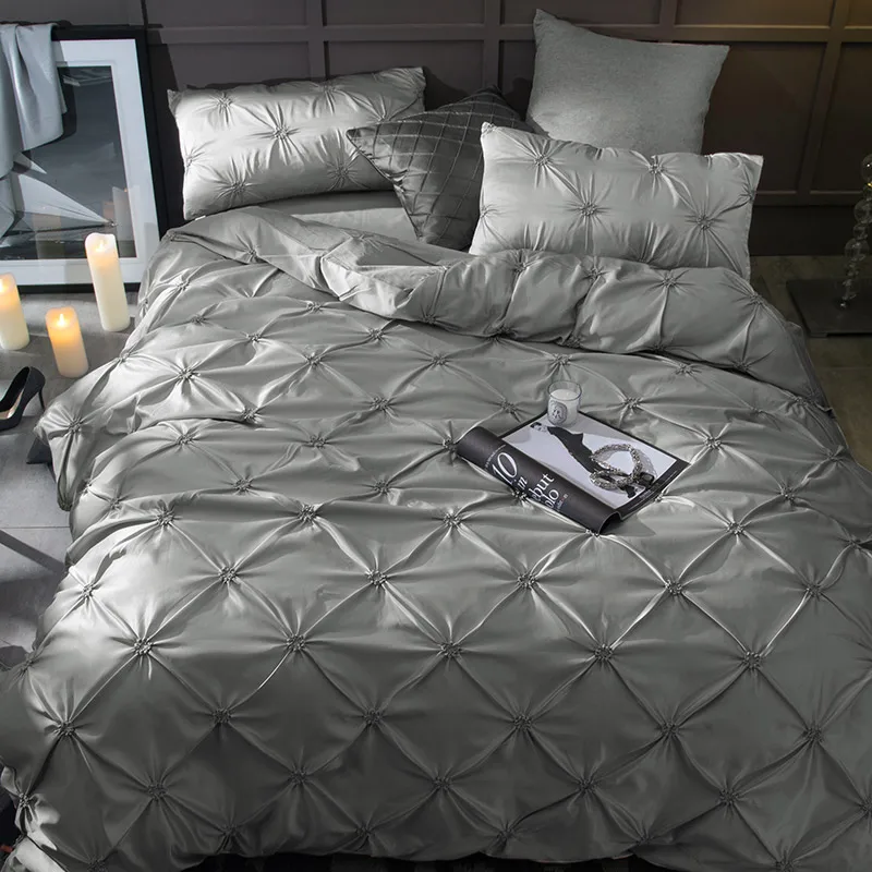 Luxury washed Silk soft Bedding set pinch pleat Bed King Queen Size 10 colors Duvet cover Bedsheet for ladys | Дом и сад