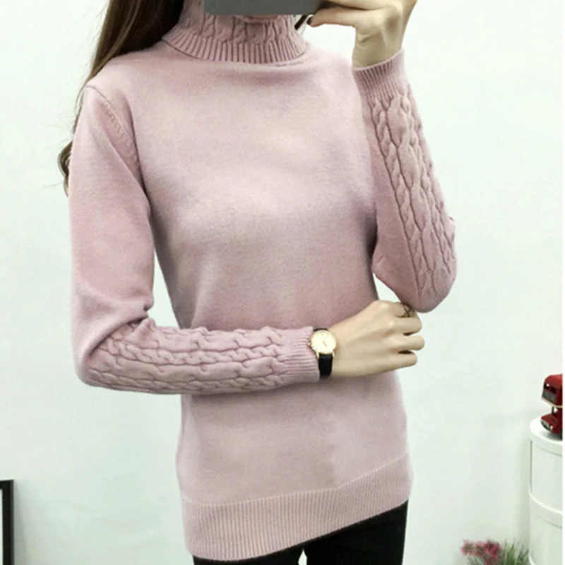 2017 Autumn Fashion Women Solid Color Turtleneck Tricot Tops Casual Oversized Twist Knitted Long Sleeve Female Pullover Sweater | Женская