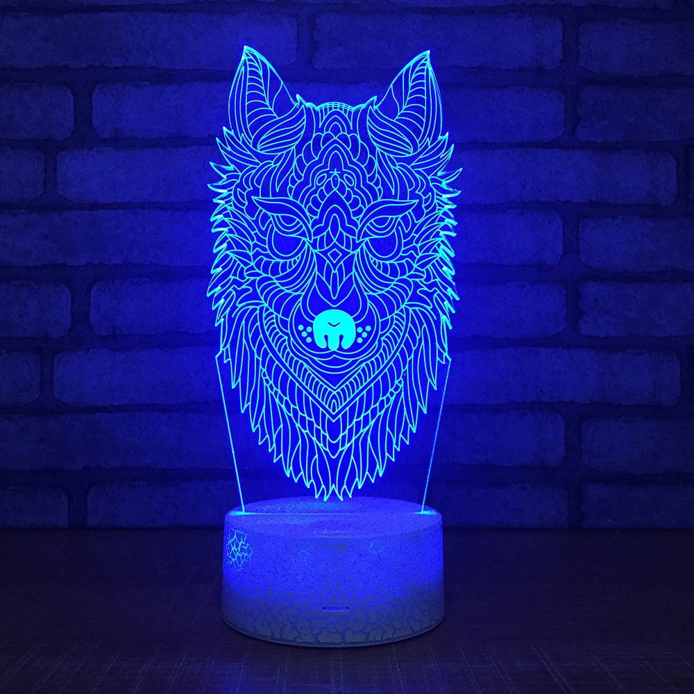 Ночсветильник волк smoke3D креативная иллюзия светодиодная 3d лампа 7 цветов