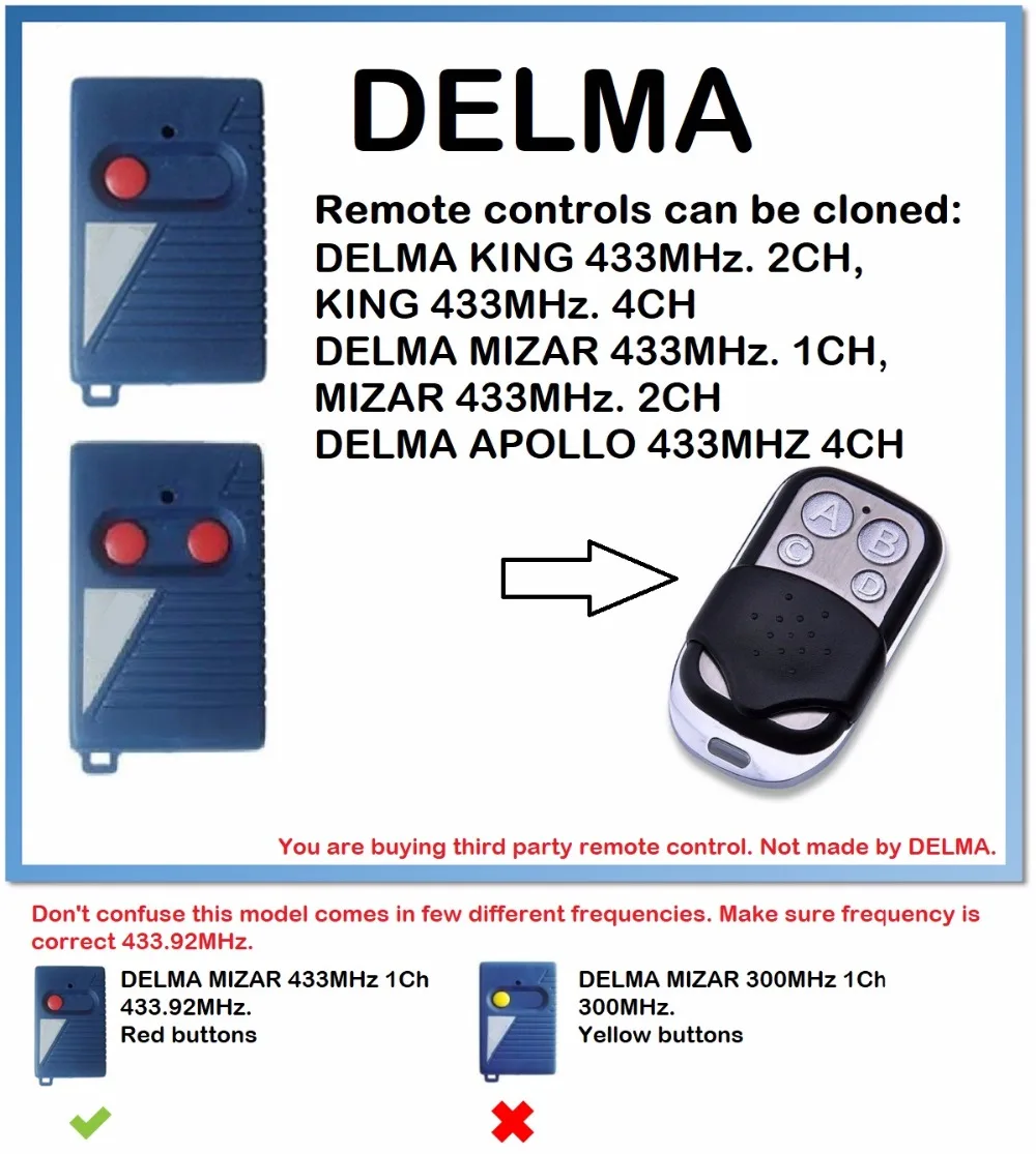 DELMA APOLLO 433 МГц. 4CH дубликатор дистанционного управления 4 канальный 92 (Только для