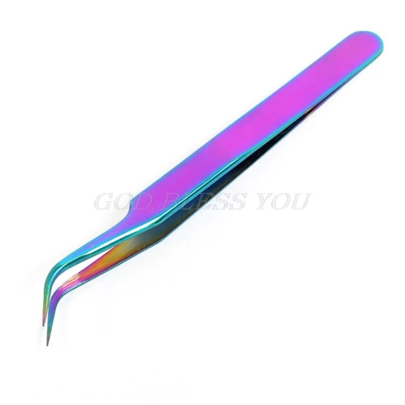Curved head 1 шт. из нержавеющей стали прямые изогнутые ресницы Пинцет радужные цветные накладные ресницы удлинитель кусачки острый зажим инструмент - Цвет: Curved head