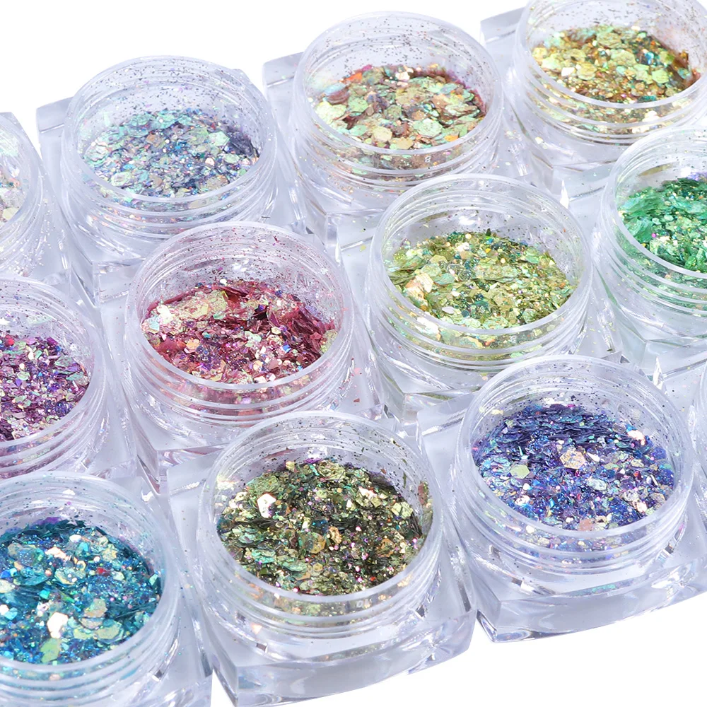 1Box Mixed Colors Shiny Glitter Powders For Nails Hexagon Irregular Flakes Paillette Mermaid Nail Art Polish Decor LAXKP01-12 | Красота и
